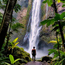 Caribbean Holidays, Saint Lucia Instagram, Lush rainforest waterfall surrounded by tropical foliage near Soufri&egrave;re, Saint Lucia, with a traveller walking on a forest path