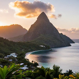 Caribbean Holidays, Saint Lucia Instagram, Panoramic view of the Pitons rising above the Caribbean Sea at sunrise, viewed from a scenic viewpoint in Saint Lucia