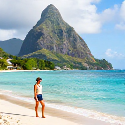 Caribbean Holidays, Saint Lucia Instagram, Traveller standing beside the turquoise water at Anse Chastanet beach in Saint Lucia, with volcanic hills, lush greenery and a relaxed December afternoon atmosphere