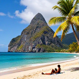 Caribbean Holidays, Saint Lucia Instagram, Turquoise water and a secluded sandy cove at Sugar Beach between the Pitons in Saint Lucia, with palm trees and a couple relaxing by the shore