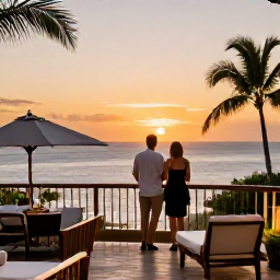 Caribbean Holidays, Saint Lucia January, A couple watching the sunset from a Saint Lucia resort terrace, warm tropical colours, ocean view and an elegant but relaxed atmosphere