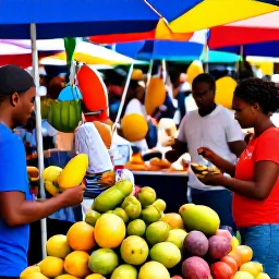 Caribbean Holidays, Saint Lucia January, Bustling Castries Market in Saint Lucia, showing colourful tropical fruit, local crafts and friendly shoppers
