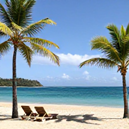 Caribbean Holidays, Saint Lucia January, Golden beach near Castries in Saint Lucia with calm turquoise water, sun loungers and palm trees