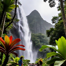 Caribbean Holidays, Saint Lucia July, Visitors exploring lush rainforest near a waterfall in Saint Lucia, with tropical plants and mountain scenery