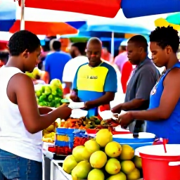 Caribbean Holidays, Saint Lucia June, Visitors exploring a lively Saint Lucian market filled with tropical fruit, spices, handmade crafts and friendly stallholders