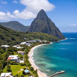 Caribbean Holidays, Saint Lucia Luxury, Aerial view of Saint Lucia's Pitons rising above the turquoise Caribbean Sea, with a luxury resort tucked into the green coastline