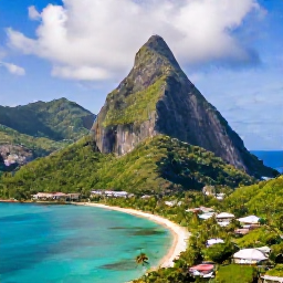 Caribbean Holidays, Saint Lucia Luxury, Aerial view of Saint Lucia's Pitons, turquoise Caribbean sea, lush green hills and a luxury resort in February sunshine