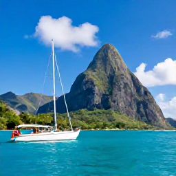 Caribbean Holidays, Saint Lucia Luxury, Couple enjoying a private sailing trip along Saint Lucia's coast, with the Pitons in the background and clear blue February sea