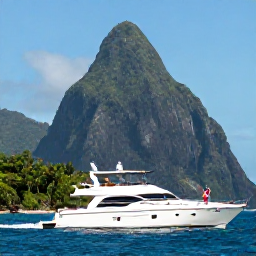 Caribbean Holidays, Saint Lucia Luxury, Couple enjoying a private yacht cruise along Saint Lucia&rsquo;s green coastline and volcanic Pitons in bright August sunshine
