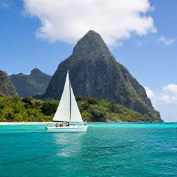 Caribbean Holidays, Saint Lucia Luxury, Couple sailing along the Saint Lucia coastline in June, with turquoise water, green hills and the Pitons behind them