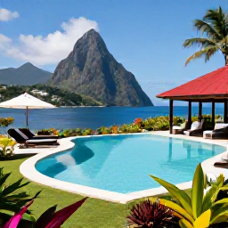 Caribbean Holidays, Saint Lucia Luxury, Elegant open-air luxury resort suite with plunge pool, tropical garden and sea view in Saint Lucia