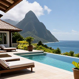 Caribbean Holidays, Saint Lucia Luxury, Elegant Saint Lucia hotel suite with private plunge pool, terrace, ocean view and tropical greenery