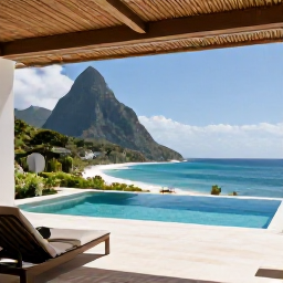 Caribbean Holidays, Saint Lucia Luxury, Elegant Saint Lucian resort suite with an outdoor terrace, private plunge pool and view of the Caribbean coastline