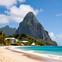 Caribbean Holidays, Saint Lucia Luxury, Luxury beachfront resort in Saint Lucia during June, with the Pitons in the distance and bright tropical sea