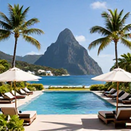 Caribbean Holidays, Saint Lucia March, Stylish adults-only Saint Lucia resort with palm-lined pool, tropical gardens and blue Caribbean sea