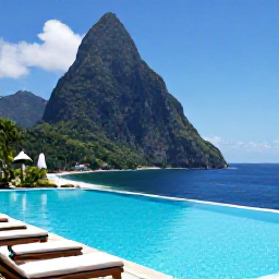Caribbean Holidays, Saint Lucia May, Adults relaxing beside a quiet infinity pool overlooking the Caribbean Sea in Saint Lucia