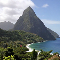 Caribbean Holidays, Saint Lucia May, View of the Pitons, tropical rainforest and blue Caribbean water from a scenic viewpoint in Saint Lucia