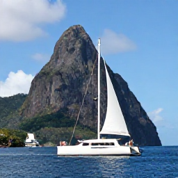 Caribbean Holidays, Saint Lucia Multi-Country Holidays, A luxury catamaran sailing past Saint Lucia's Pitons under a bright blue sky