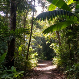 Caribbean Holidays, Saint Lucia Nature, A lush Saint Lucia rainforest trail in January with sunlight filtering through tropical foliage