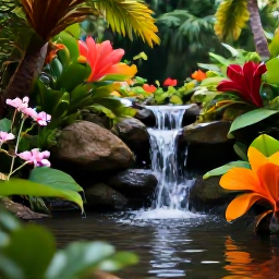 Caribbean Holidays, Saint Lucia Nature, A peaceful Saint Lucia botanical garden near Soufri&egrave;re with tropical flowers, palms and a small waterfall