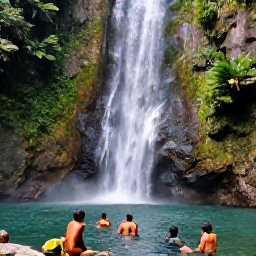 Caribbean Holidays, Saint Lucia Nature, A peaceful Saint Lucia waterfall surrounded by tropical plants and visitors swimming in a natural pool