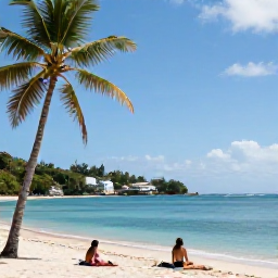 Caribbean Holidays, Saint Lucia Nature, A quiet palm-fringed beach and calm turquoise sea in Saint Lucia, with a couple enjoying an April nature holiday