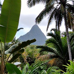 Caribbean Holidays, Saint Lucia Nature, Guided hiking trail through Saint Lucia&rsquo;s rainforest with tall palms, broad leaves and distant views of the Pitons