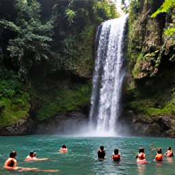 Caribbean Holidays, Saint Lucia Nature, Peaceful Saint Lucia waterfall surrounded by rainforest, with visitors swimming in a clear natural pool