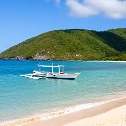 Caribbean Holidays, Saint Lucia Nature, Quiet Saint Lucia coastline with clear turquoise water, a small traditional boat and green hills behind a sandy beach