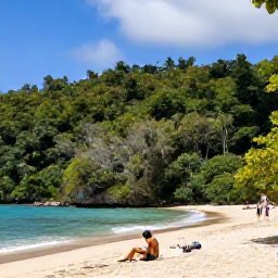 Caribbean Holidays, Saint Lucia Nature, Travellers relaxing at a quiet Saint Lucia beach after a day exploring the island's rainforest