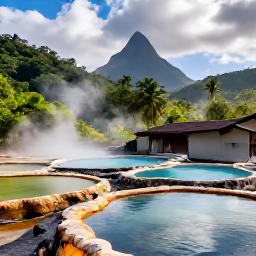 Caribbean Holidays, Saint Lucia Nature, Warm mineral pools and a steaming volcanic landscape near Soufri&egrave;re, surrounded by green hills in Saint Lucia