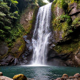 Caribbean Holidays, Saint Lucia Nature, Warm waterfall cascading into a natural pool in Saint Lucia, surrounded by dense green rainforest and smooth volcanic rocks