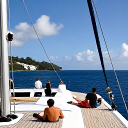 Caribbean Holidays, Saint Lucia November, A comfortable catamaran sailing between Caribbean islands under a sunny November sky, with travellers relaxing on deck