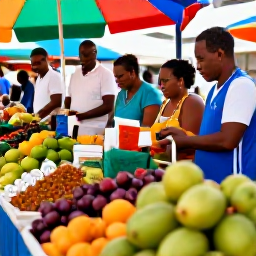 Caribbean Holidays, Saint Lucia September, Local Saint Lucian market filled with tropical fruit, spices, handmade crafts and friendly shoppers