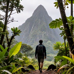 Caribbean Holidays, Saint Lucia Solo, A solo visitor hiking through Saint Lucia rainforest towards the Pitons, with tropical foliage and dramatic volcanic scenery