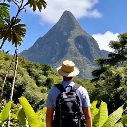 Caribbean Holidays, Saint Lucia Solo Holidays, A solo visitor hiking through lush Saint Lucia rainforest towards the Pitons, with dramatic volcanic peaks, tropical plants and a clear October sky