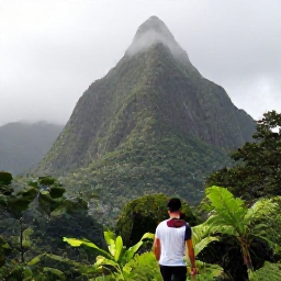Caribbean Holidays, Saint Lucia Solo Holidays, Solo traveller hiking through lush rainforest towards the Pitons in Saint Lucia, with a local guide and misty green mountain scenery