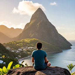 Caribbean Holidays, Saint Lucia Solo Holidays, Solo traveller overlooking the Pitons from a scenic Saint Lucia viewpoint in warm morning light