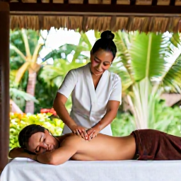 Caribbean Holidays, Saint Lucia Spa Breaks, A couple receiving a relaxing massage in an open-air Saint Lucian spa pavilion, with tropical foliage and soft natural light