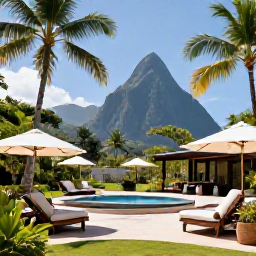 Caribbean Holidays, Saint Lucia Spa Breaks, A peaceful luxury spa resort in Saint Lucia surrounded by tropical gardens and swaying palm trees in June sunshine
