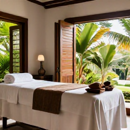 Caribbean Holidays, Saint Lucia Spa Breaks, A serene spa treatment room in Saint Lucia with natural materials, soft towels, tropical plants and sunlight through open windows