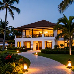 Caribbean Holidays, Saint Lucia Spa Breaks, A stylish Saint Lucia resort spa at dusk, with glowing lanterns, tropical gardens and a peaceful Caribbean atmosphere