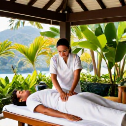 Caribbean Holidays, Saint Lucia Spa Breaks, Couple receiving a relaxing massage in an elegant open-air spa pavilion surrounded by tropical gardens in Saint Lucia