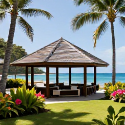Caribbean Holidays, Saint Lucia Spa Breaks, Open-air Saint Lucia spa pavilion overlooking the Caribbean Sea, surrounded by palms and lush tropical plants