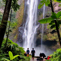Caribbean Holidays, Saint Lucia Tours, Visitors walking through lush tropical rainforest beside a waterfall in Saint Lucia