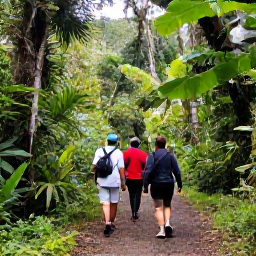 Caribbean Holidays, Saint Lucia Tours, Visitors walking through lush tropical rainforest on a guided tour in Saint Lucia