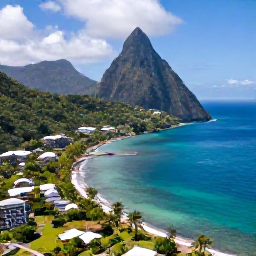 Caribbean Holidays, Saint Lucia Twin Centre, Aerial view of Saint Lucia's lush volcanic coastline, Pitons, turquoise sea and a comfortable Caribbean resort