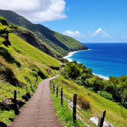 Caribbean Holidays, Saint Lucia Walking, A panoramic coastal walking trail in Saint Lucia in January, with green hills, bright Caribbean sea and comfortable sunshine