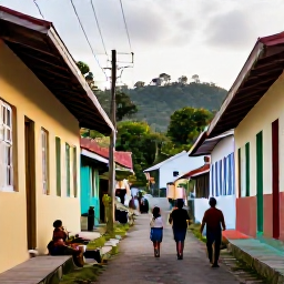Caribbean Holidays, Saint Lucia Walking, A relaxed Saint Lucia village scene after a walk, with colourful houses, local food and travellers enjoying a Caribbean afternoon