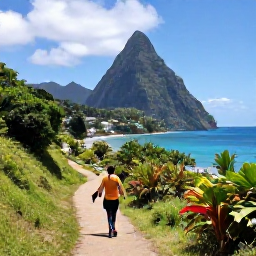 Caribbean Holidays, Saint Lucia Walking, A scenic coastal walking trail in Saint Lucia in July, with green hills, tropical vegetation and views across the Caribbean Sea